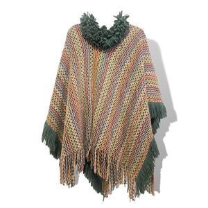 MISSONI Made in Italy 100% Wool Zig-Zag Fringe Poncho.      |O/S|